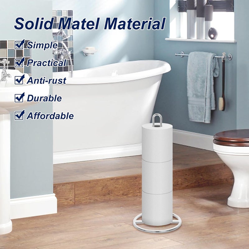 OBODING Toilet Paper Holder Stand, , Silver Freestanding Toilet Paper Holder for Storing 3 Rolls of Toilet Papers (Silver) - Image 1